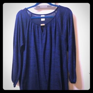 Navy blue long sleeve plus size blouse